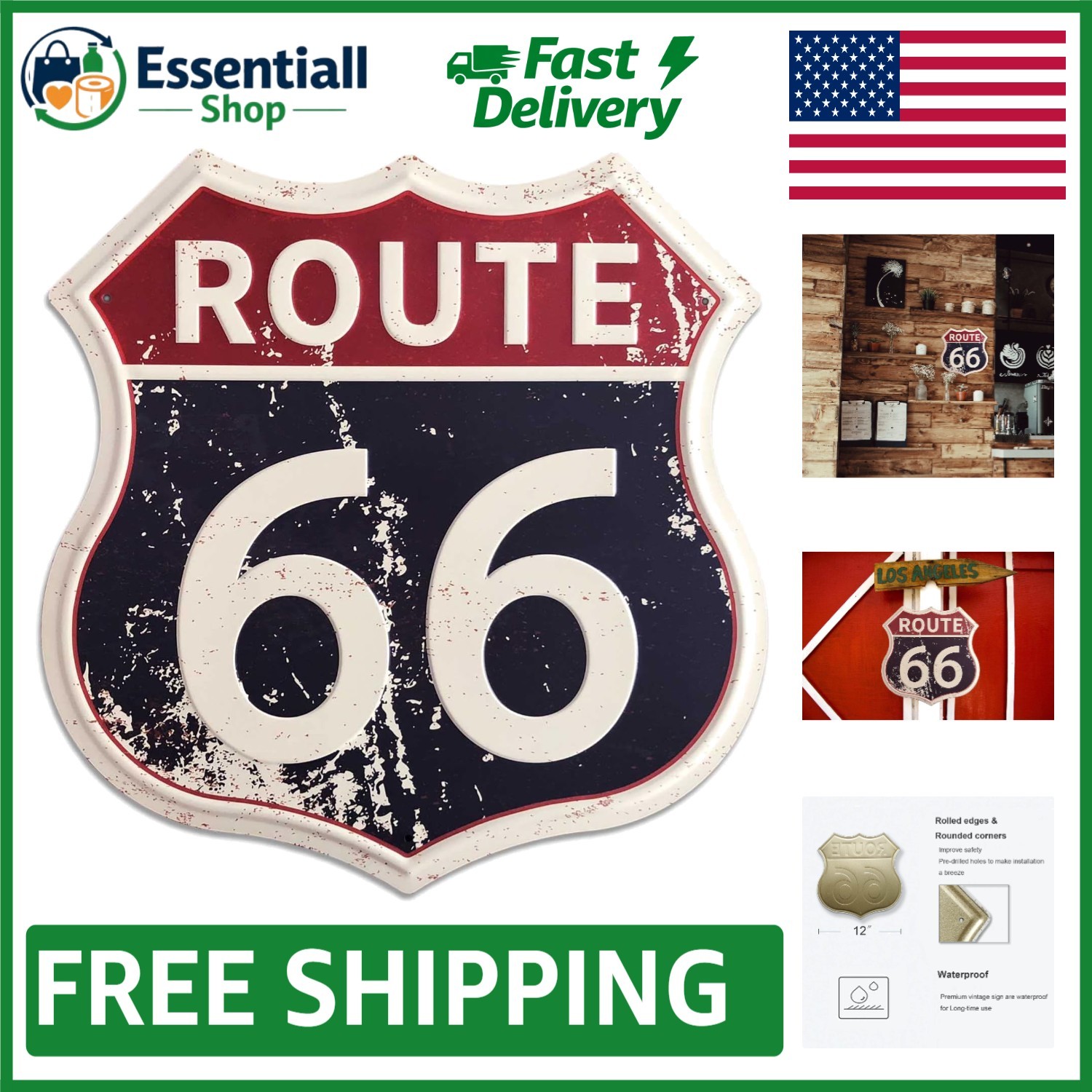 High-Definition Route 66 Metal Sign 12" x 12" - Unique Gift for Collectors