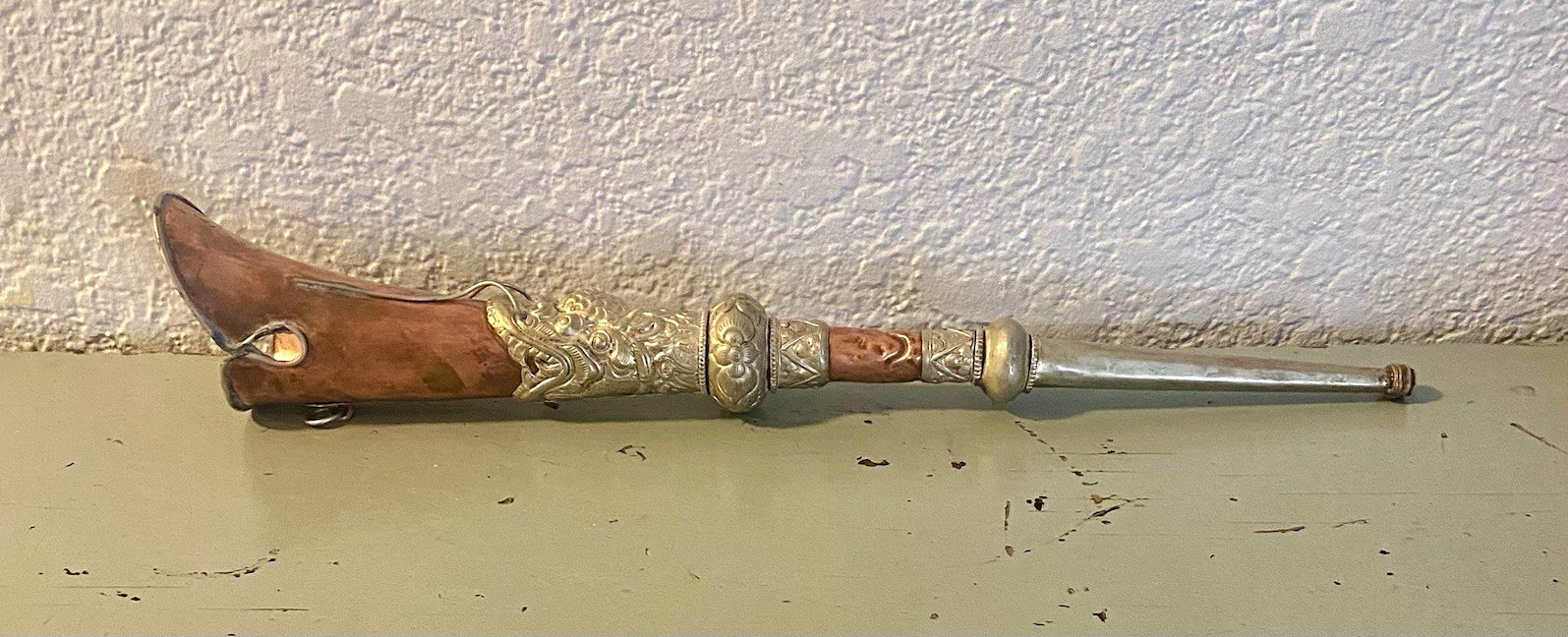 Antique Tibetan Kangling Ritual Horn Trumpet Copper Makara Buddhist 16.5 inches Antique Tibetan Kangling Ritual Horn Trumpet Copper Makara Buddhist 16.5 inches