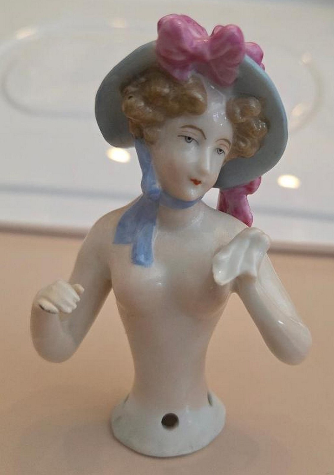1920s beautiful German large half doll wearing a hat holding a hanky 1920s beautiful German large half doll wearing a hat holding a hanky