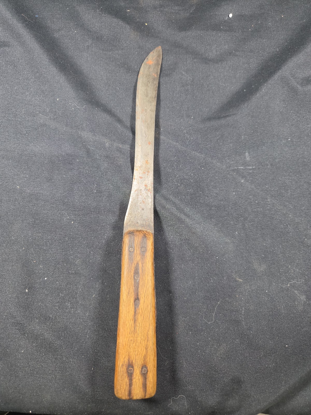 VINTAGE EARLY 11.75" 6 PIN BUTCHER FUR TRADE? CARBON STEEL KNIFE ANTIQUE 7" Bld