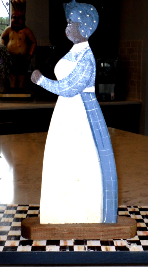 Vintage African American folk art, handmade wooden flat painted. 13" x 6.5"