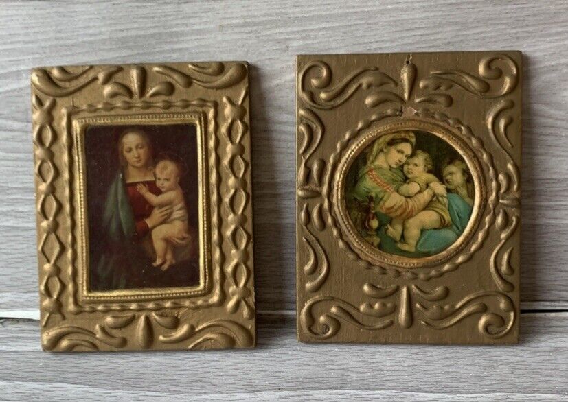 Vintage Pair of Madonna and Child Picture Frames Made In Italy