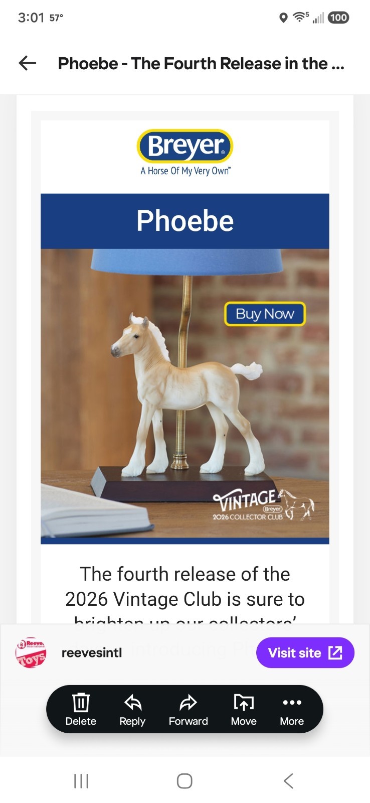 Breyer Phoebe Lamp Vintage Club only No Stablemate - Ship when received Breyer Phoebe Lamp Vintage Club only No Stablemate - Ship when received