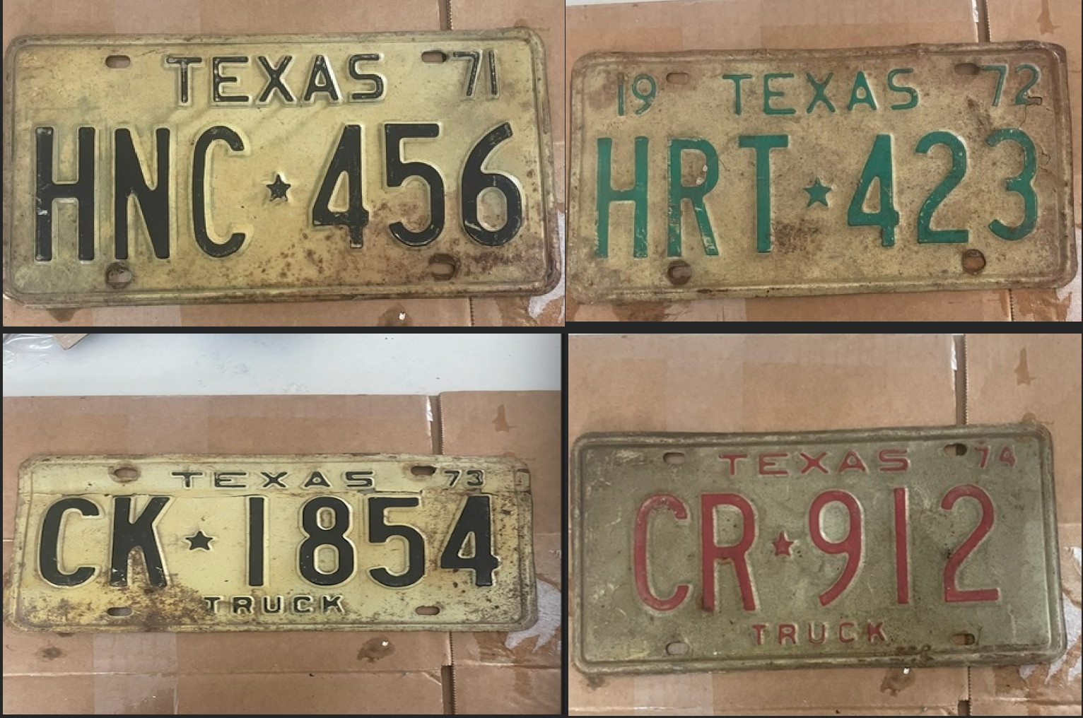 Lot of 4 Vintage Texas License Plates 1971 1972 1973 1974 Truck Auto Decor