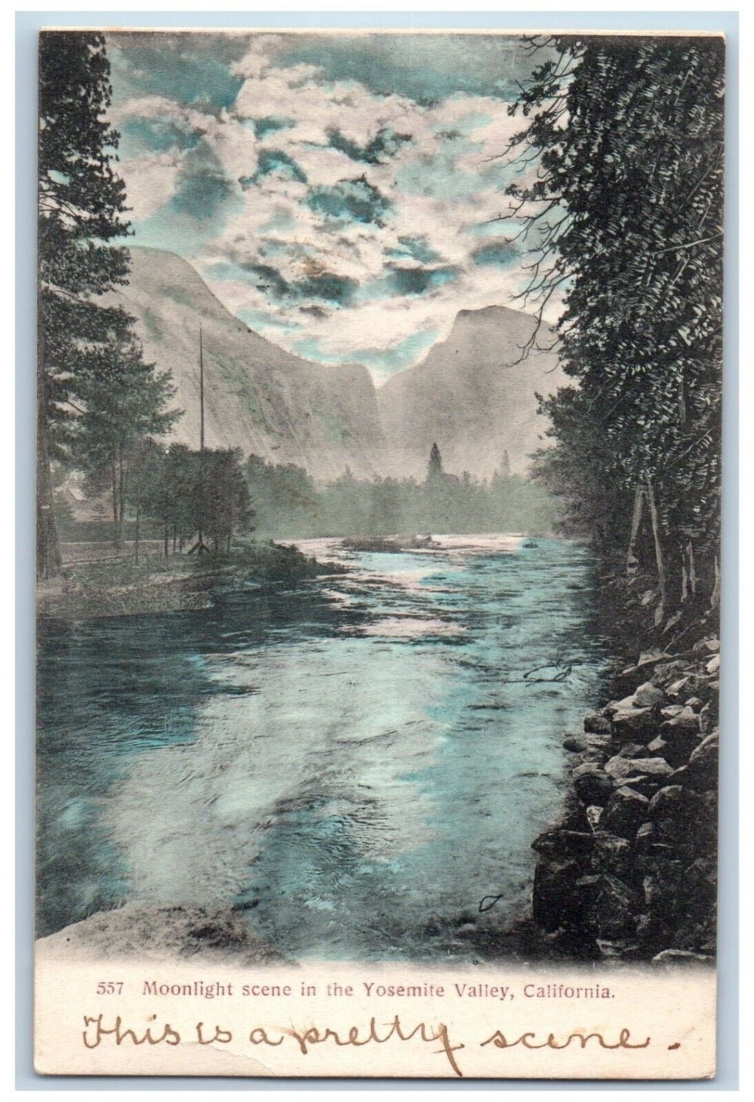 Yosemite California Postcard Moonlight Scene Exterior Lake c1910 Vintage Antique