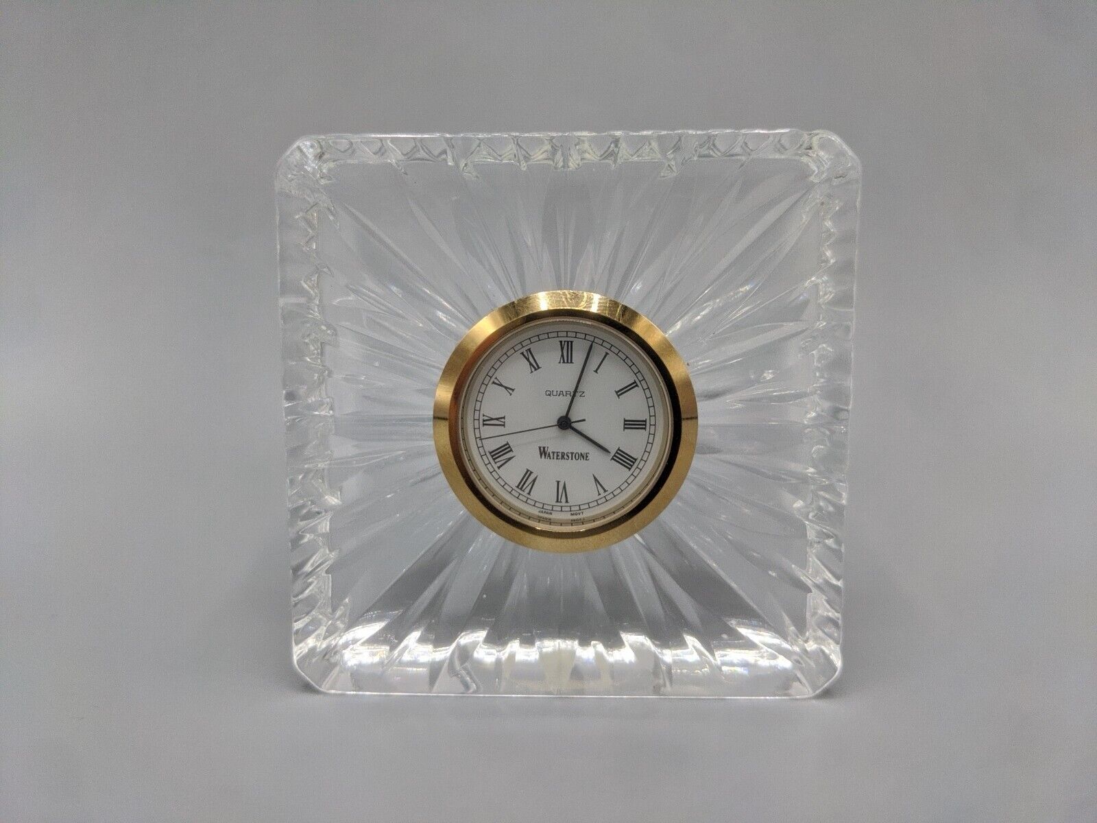 Waterstone Full lead Crystal Desk Clock Made In England Square Cut Glass