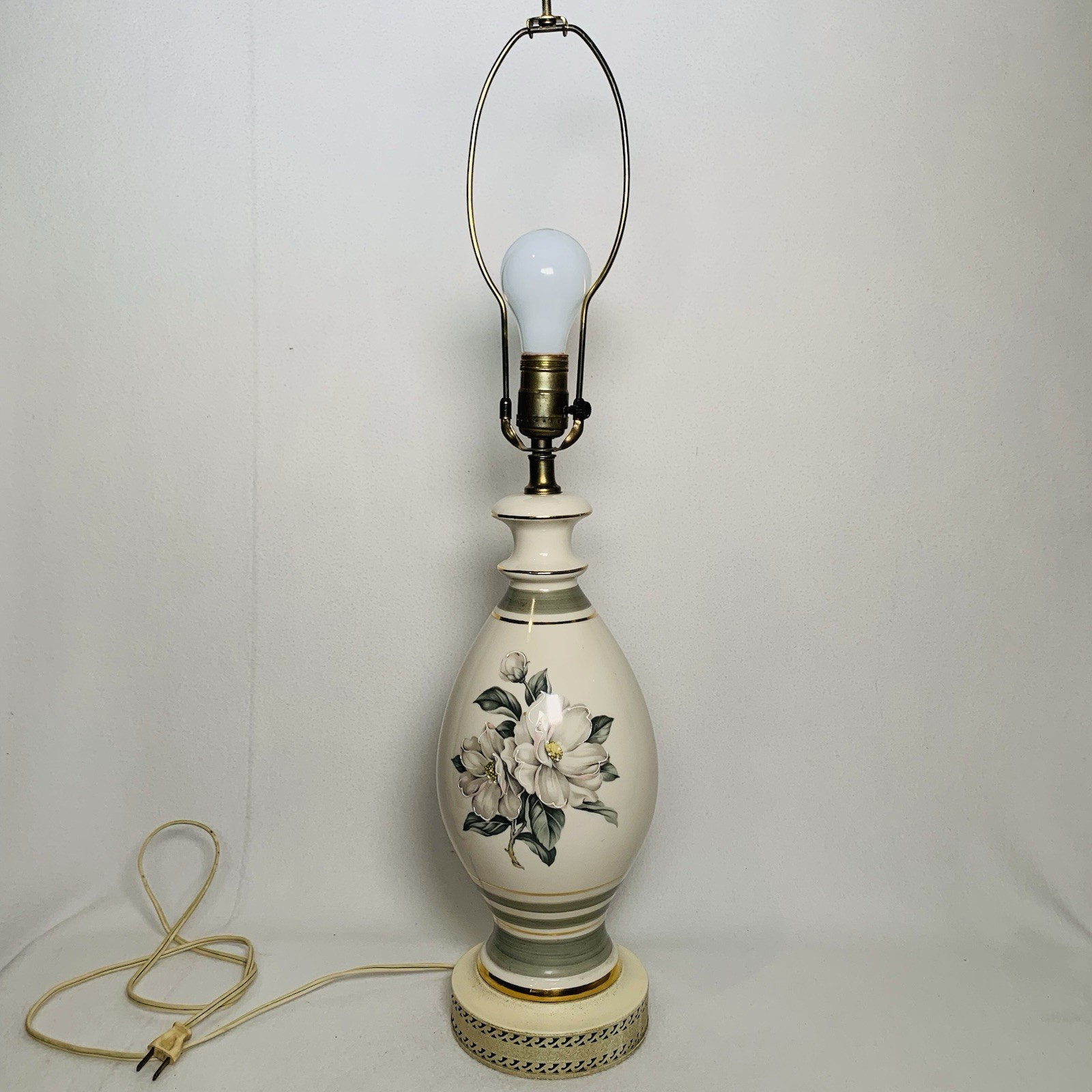 Hand painted Cottagecore 1940’s Magnolia floral table lamp 27.5 Inches Hand painted Cottagecore 1940’s Magnolia floral table lamp 27.5 Inches