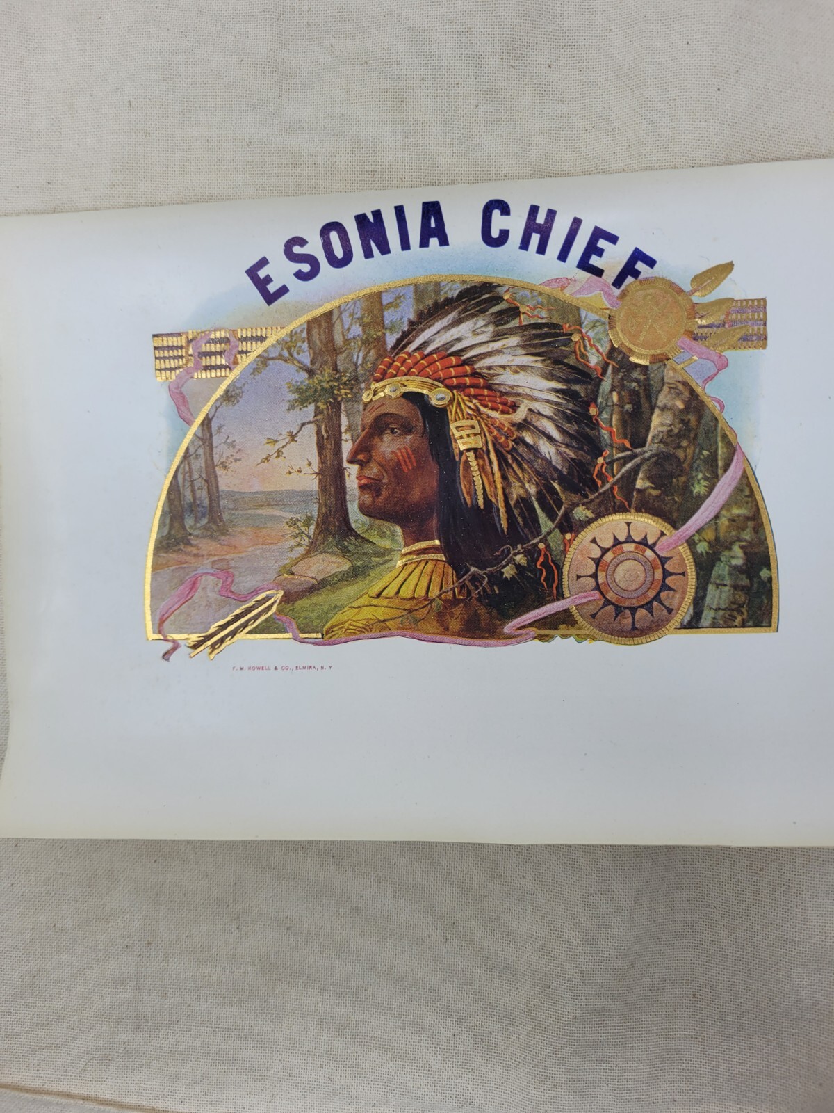Indian Chief Cigar Label c1910 -- Esonia Chief - 9 x 6 in - Genuine Original Indian Chief Cigar Label c1910 -- Esonia Chief - 9 x 6 in - Genuine Original