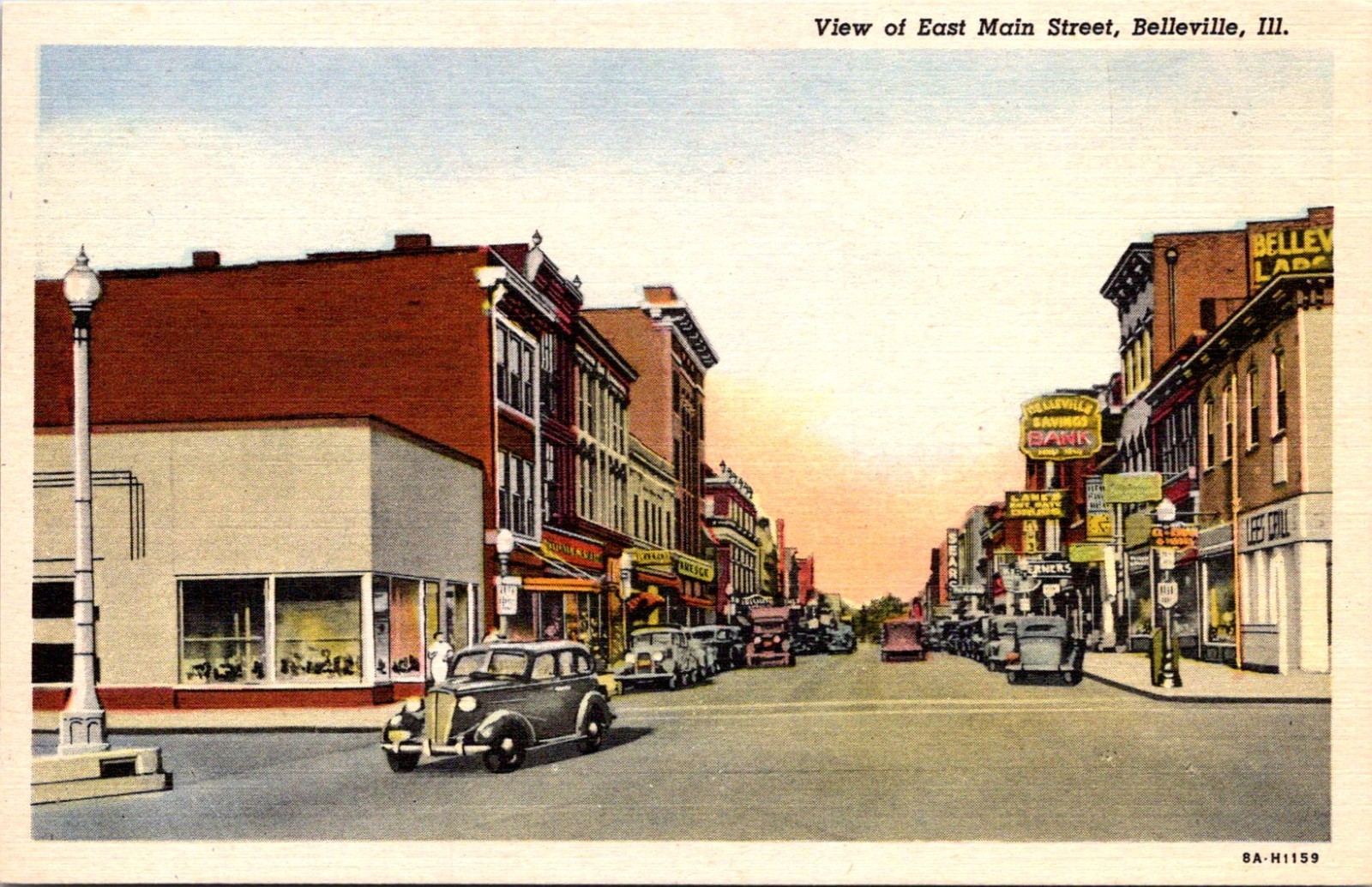 Belleville East Main Street antique Cars Illinois Postcard E101 Belleville East Main Street antique Cars Illinois Postcard E101