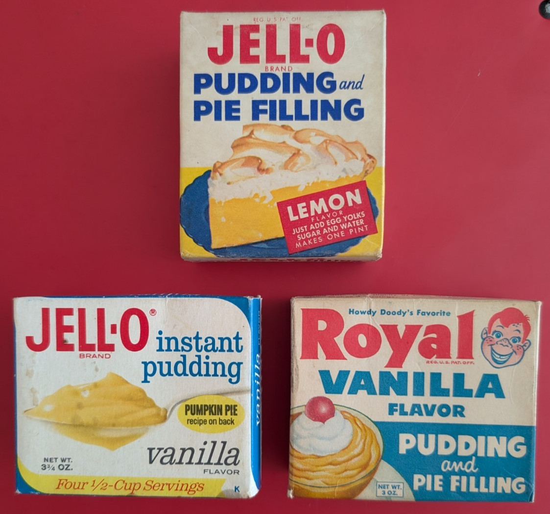 Lot of 3 Vintage Unopened 1950s Jell-O, Royal Pudding Boxes, Howdy Doody promo