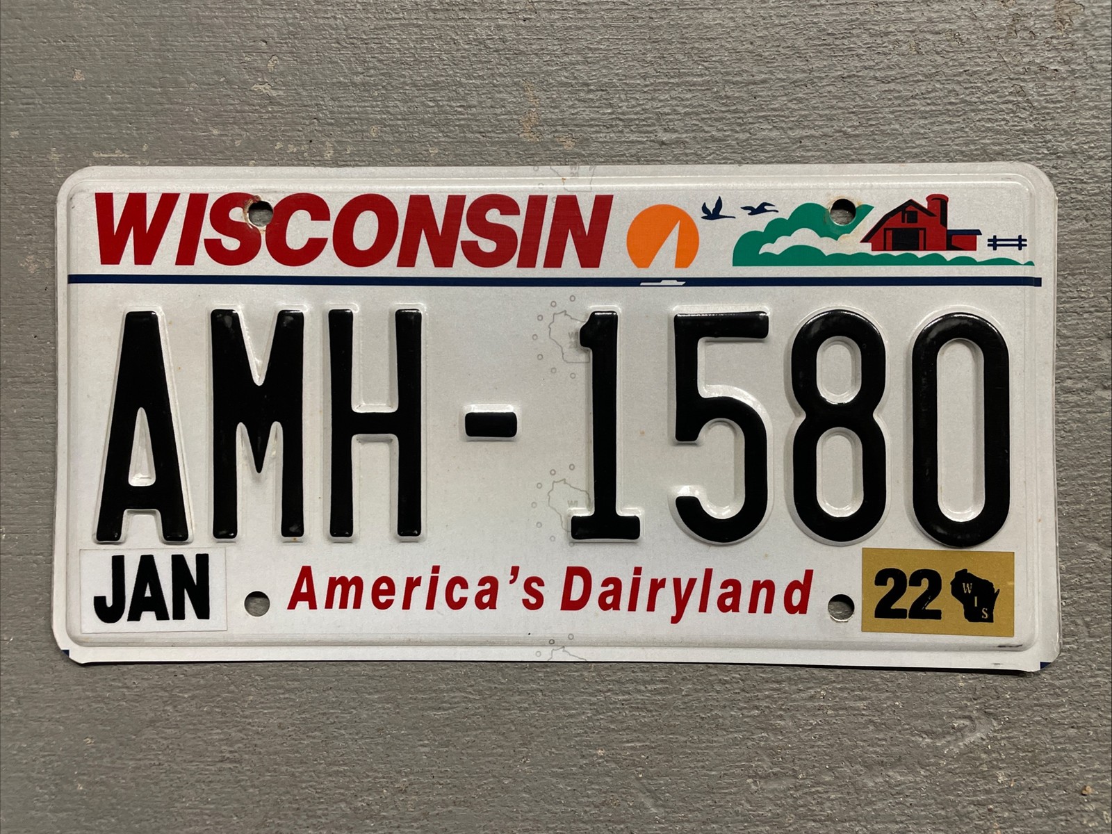 WISCONSIN LICENSE PLATE AMERICA’S DAIRYLAND -FARM RANDOM LETTERS/NUMBERS NICE