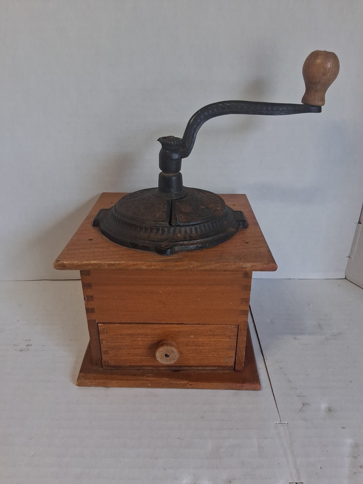 Antique Working Wooden Coffee Grinder Mill- Cast Iron Imperial Arcade 1890s 