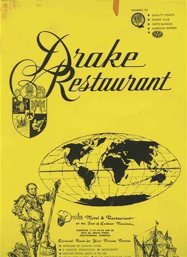 Drake Restaurant Menu Foot of Lookout Mountain Chattanooga Tennessee 1964