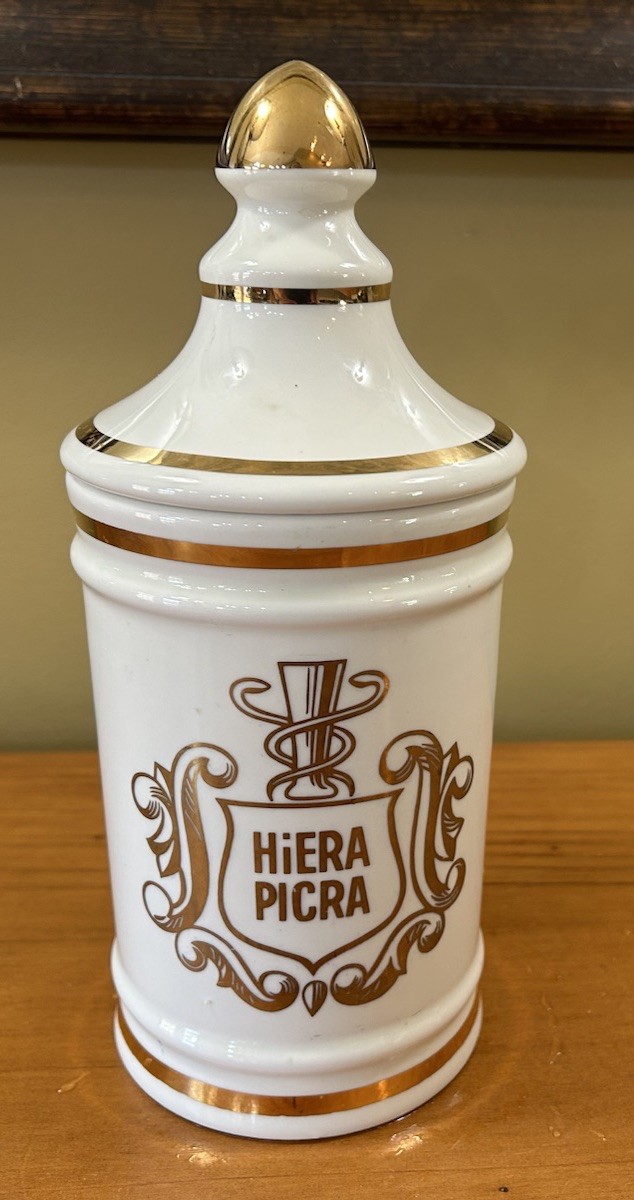 Vintage MCM Pharmacy HiERA PICRA Apothecary Ceramic Canister Jar Owens, Illinois Vintage MCM Pharmacy HiERA PICRA Apothecary Ceramic Canister Jar Owens, Illinois
