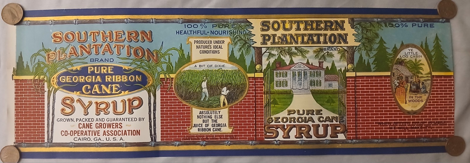 vintage 1920's Southern Plantation Brand Pure Georgia Cane Syrup can label