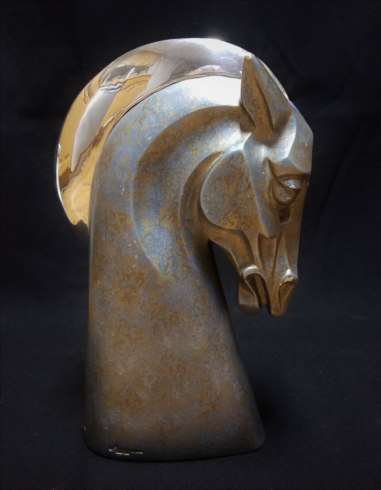 HORSE HEAD AUSTIN SCULPTURE gray gold with chrome  Stylish 14\