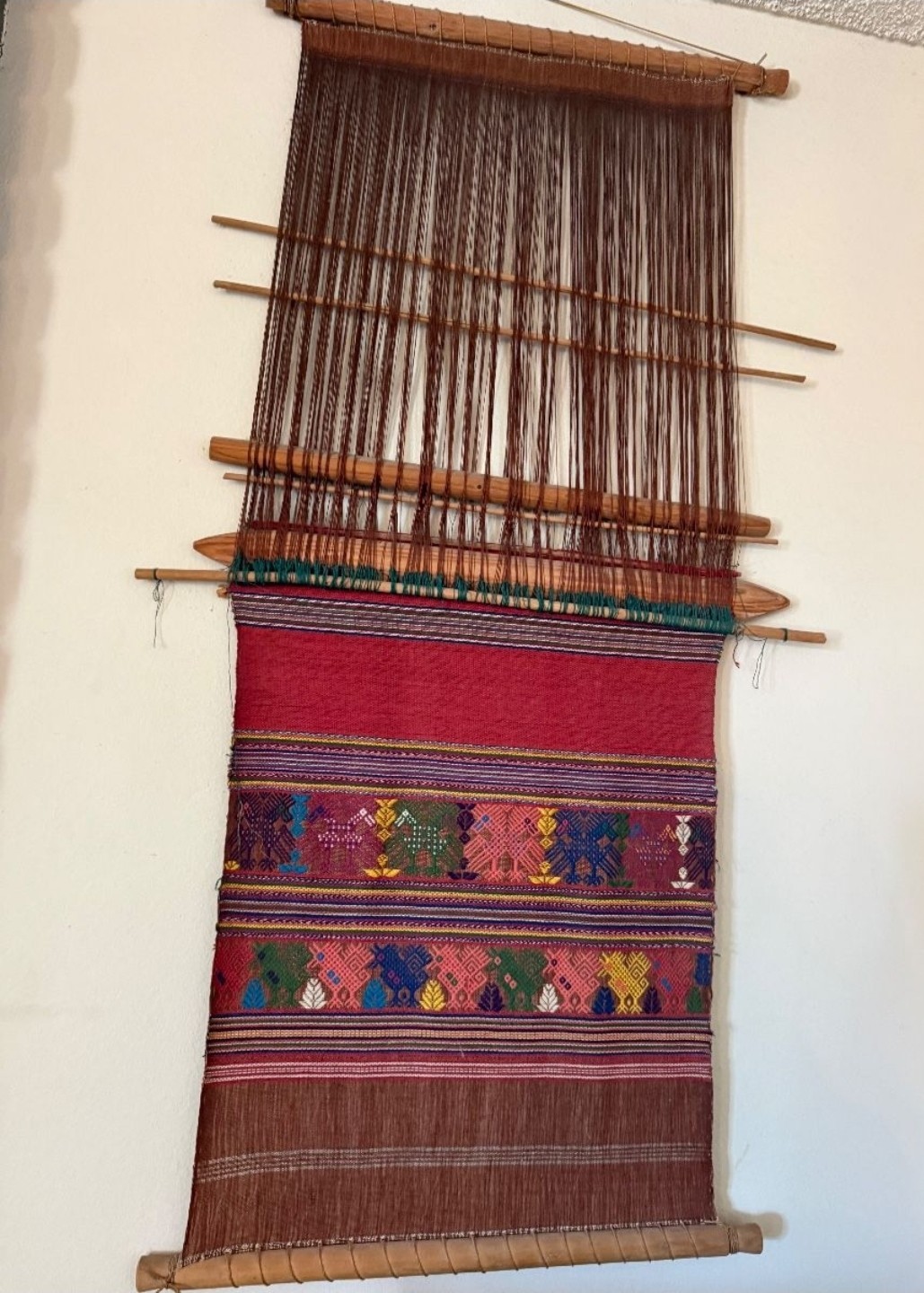 Textile Art Woven Wall Hanging Vintage Guatemalan “In-Progress Loom Tapestry” Textile Art Woven Wall Hanging Vintage Guatemalan “In-Progress Loom Tapestry”