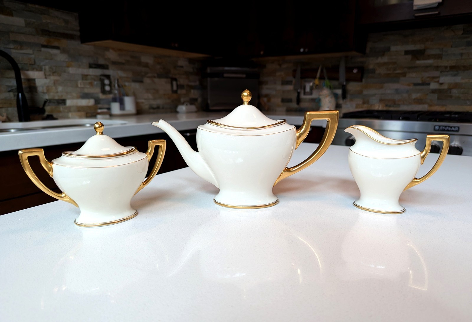 Antique Lenox 86 Tea Set Teapot Sugar Creamer Frederick Keer's Sons c1925 Gilt Antique Lenox 86 Tea Set Teapot Sugar Creamer Frederick Keer's Sons c1925 Gilt