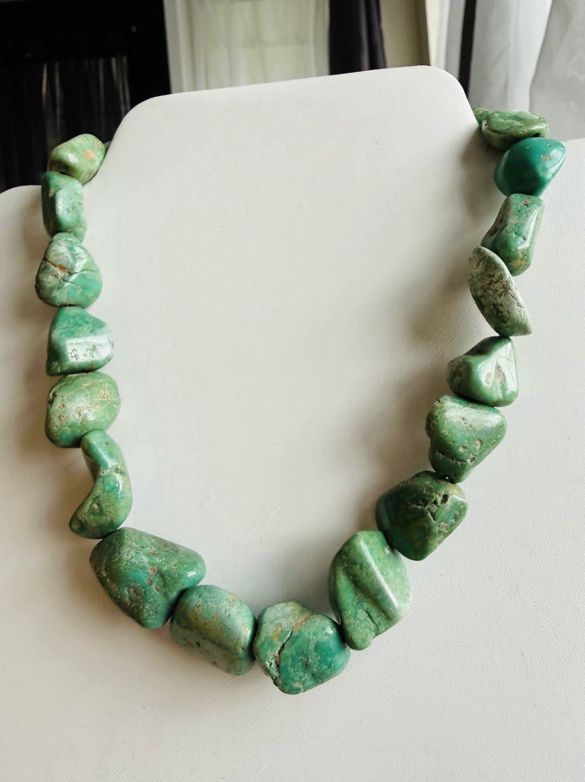 Vtg 925 Sterling Silver Native American Natural Green Turquoise Nugget Necklace Vtg 925 Sterling Silver Native American Natural Green Turquoise Nugget Necklace