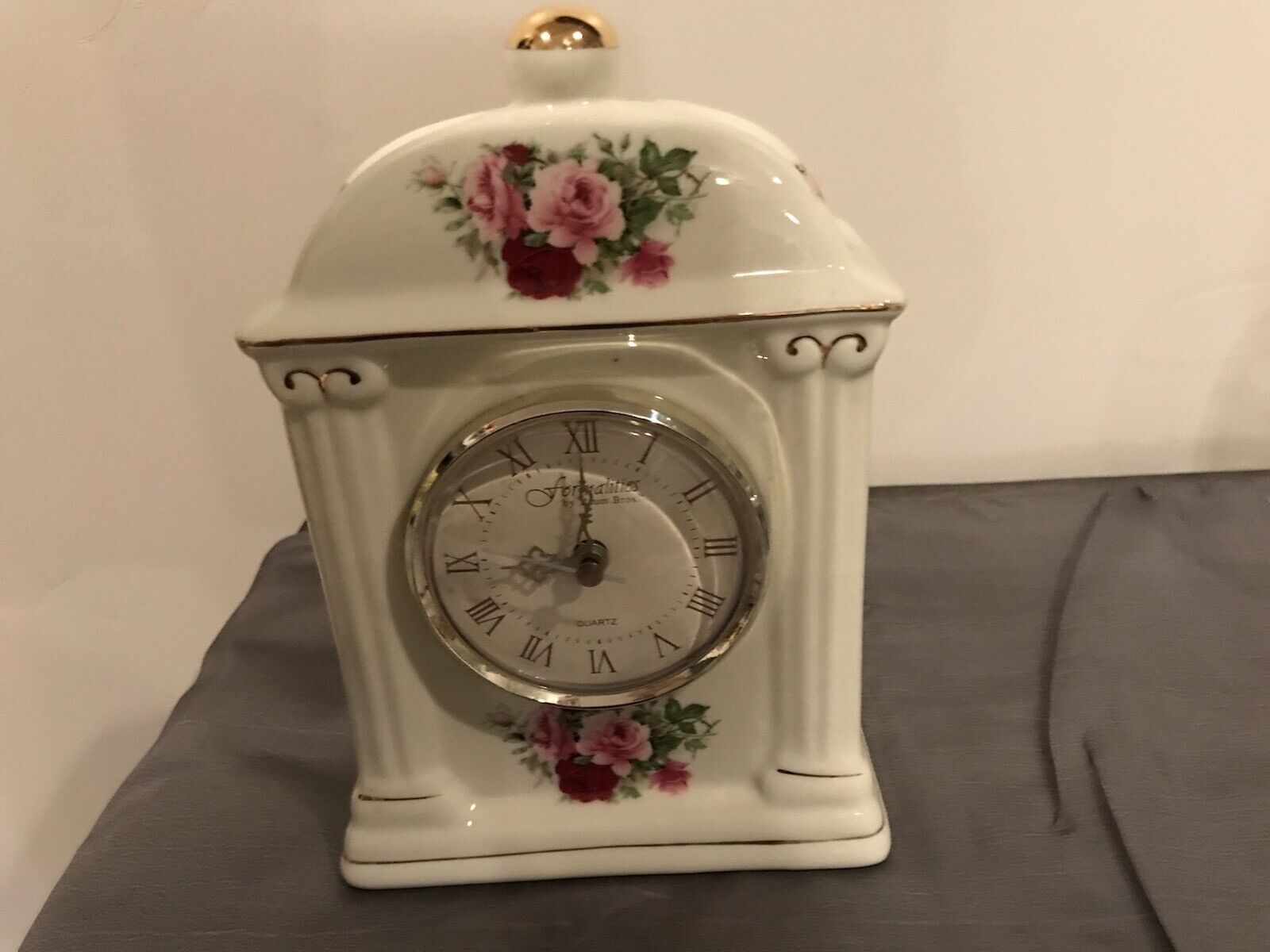 Vintage Formalities By Baum Brothers Porcelain Mantle Clock Victorian Rose