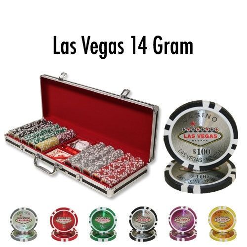 500 Ct Las Vegas 14g Poker Chips Dealer Button 5 Dice 2 Card Decks Storage Case