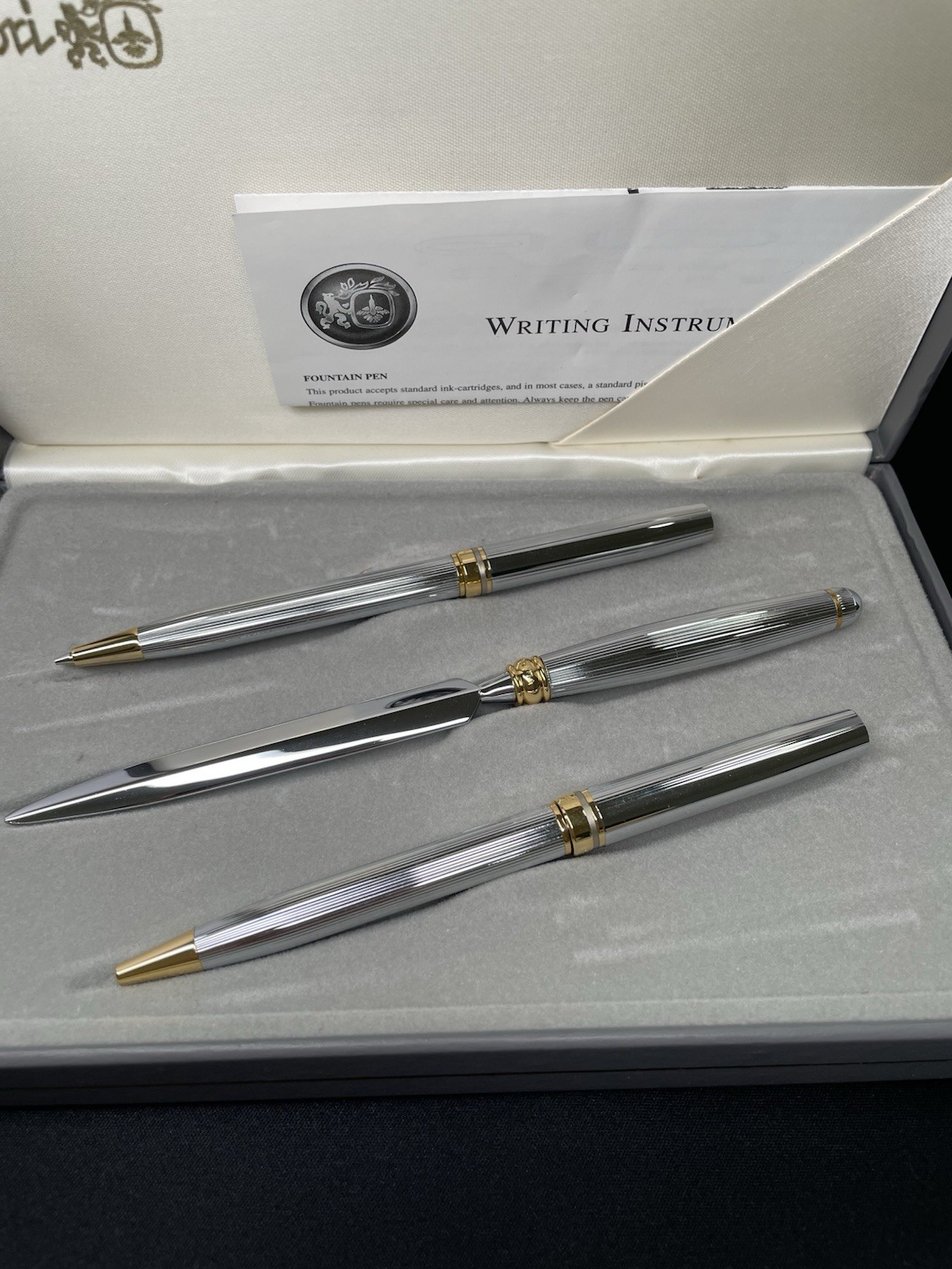 Vintage Colibri of London Writing Set 14kt Emblems Pen Pencil Letter Opener New