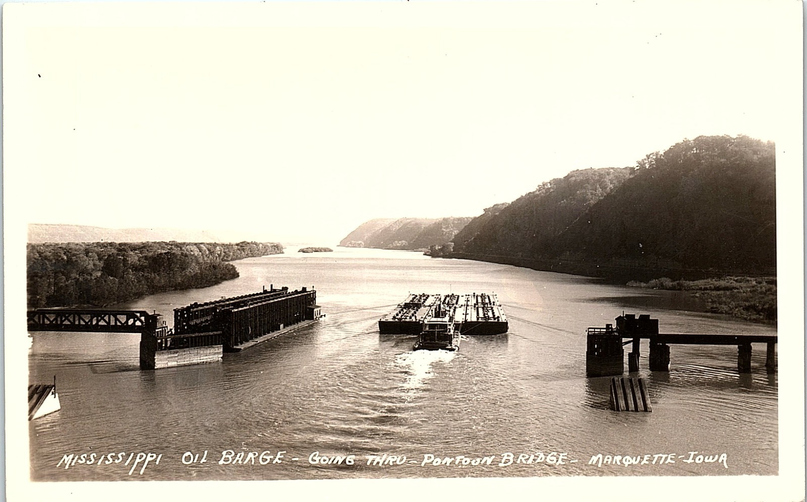 Vintage Postcard 1920s? Mississippi Oil Barge Pontoon Bridge Marquette Iowa RPPC Vintage Postcard 1920s? Mississippi Oil Barge Pontoon Bridge Marquette Iowa RPPC