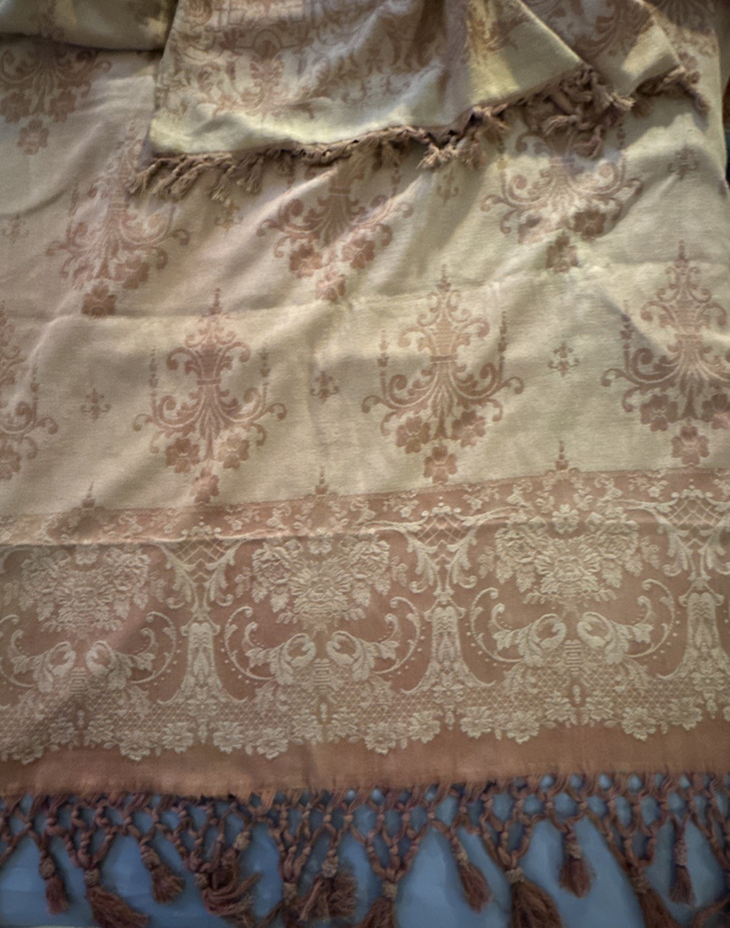 Vintage Italian Baroque Style Damask Credenza Scarf Table Runner - 100" x 46" 
