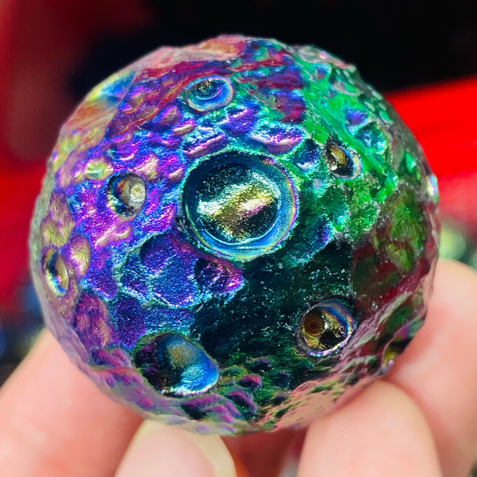 1pc titanium quartz moon sphere hand carved ball crystal healing 40MM+