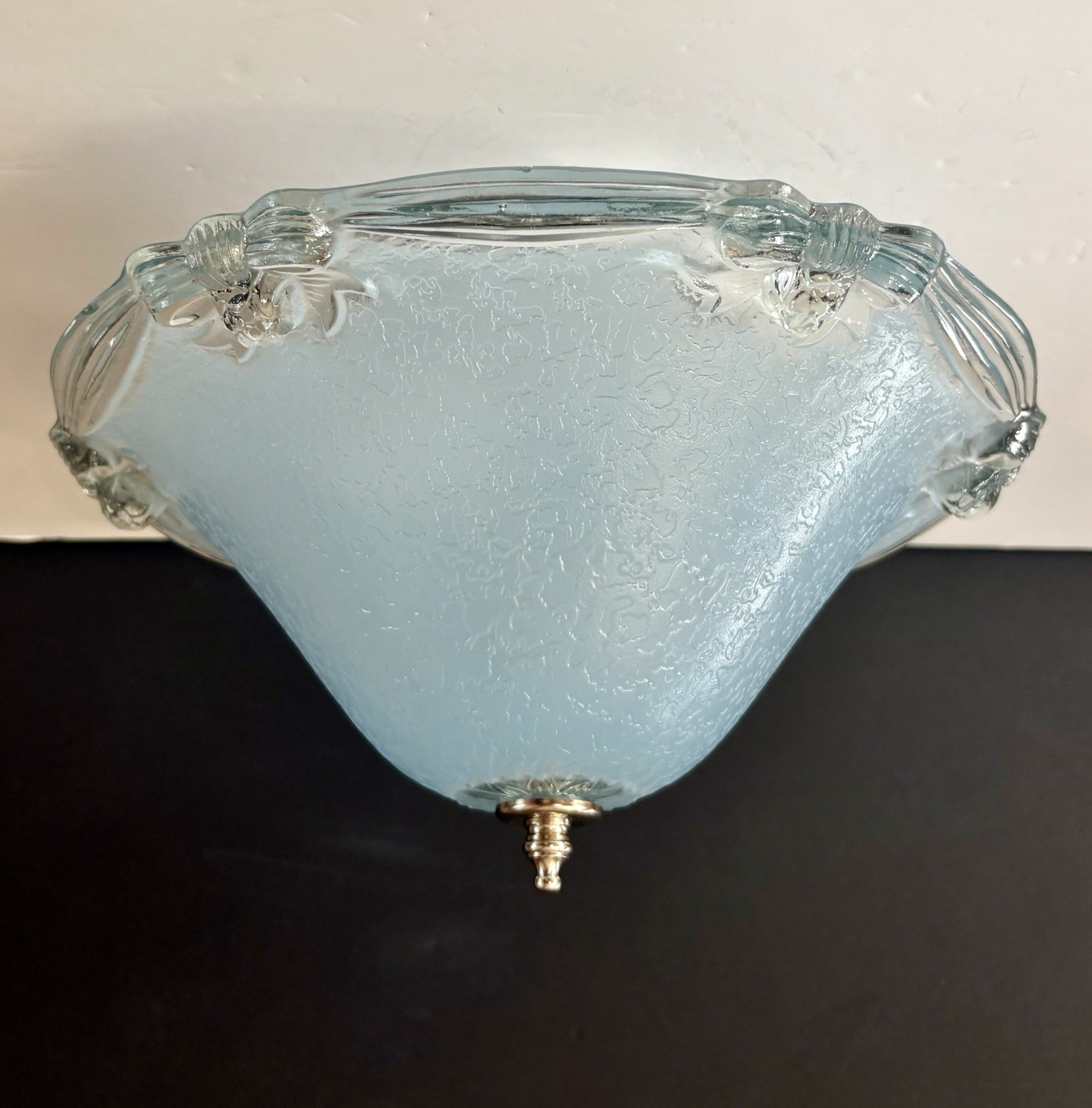 Vintage 1930’s-1940’s Art Deco Semi Flush Blue Glass Ceiling Light Fixture Vintage 1930’s-1940’s Art Deco Semi Flush Blue Glass Ceiling Light Fixture