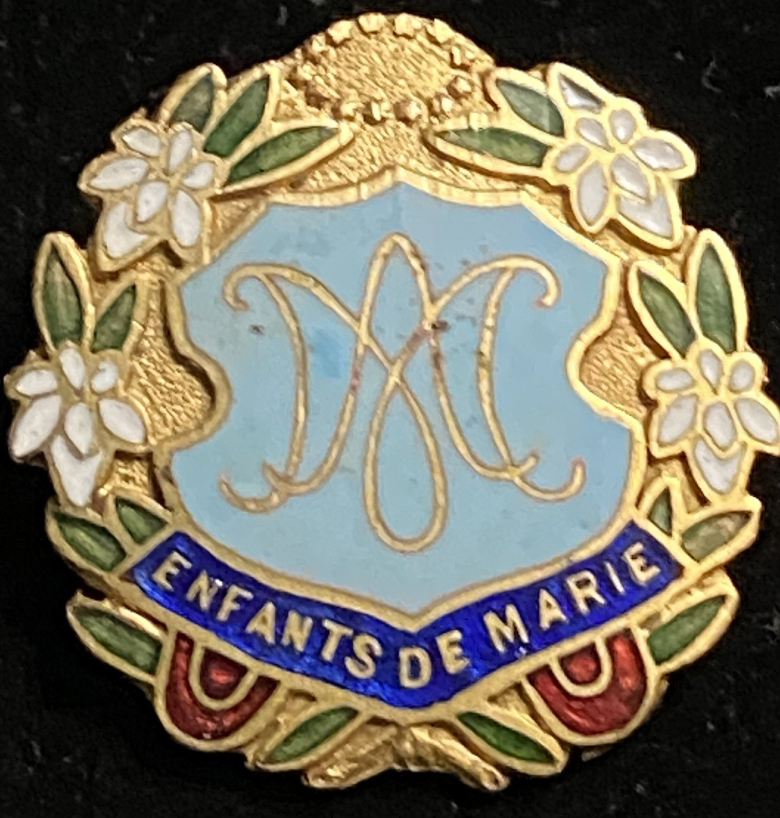 Vintage Catholic Auspice Maria Enfants de Marie (Children Of Mary) Pin Enamel Vintage Catholic Auspice Maria Enfants de Marie (Children Of Mary) Pin Enamel