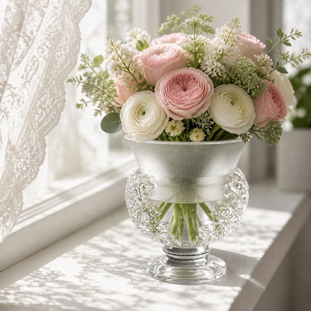 Lalique "Saint-Cloud" crystal vase featuring a frosted And Clear satin finish