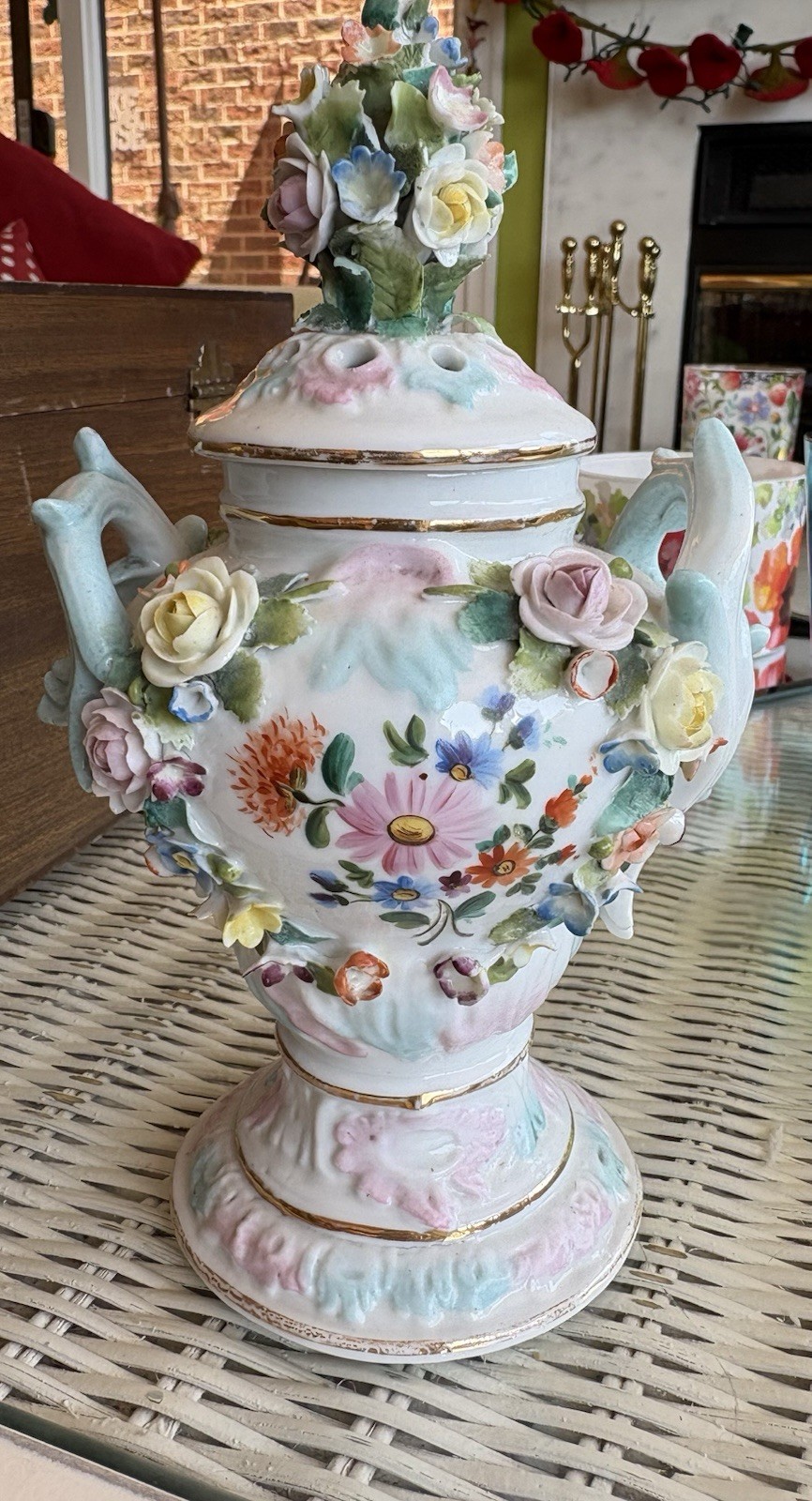 Antique 19thC Sitzendorf German Porcelain Lidded Potpourri Urn Dresden Style Antique 19thC Sitzendorf German Porcelain Lidded Potpourri Urn Dresden Style