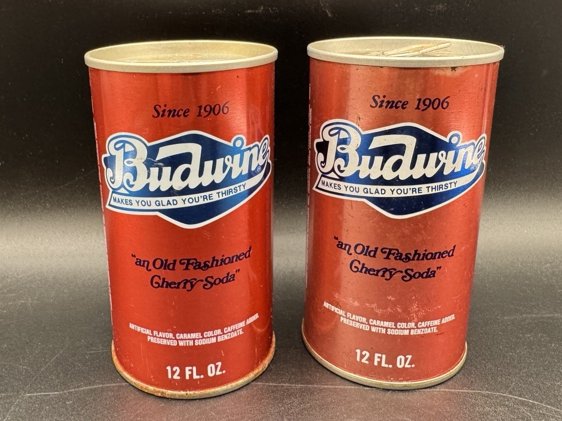 PAIR Vintage Budwine Soft Drink Athens Ga Charlotte NC 12 oz Soda Cans PAIR Vintage Budwine Soft Drink Athens Ga Charlotte NC 12 oz Soda Cans