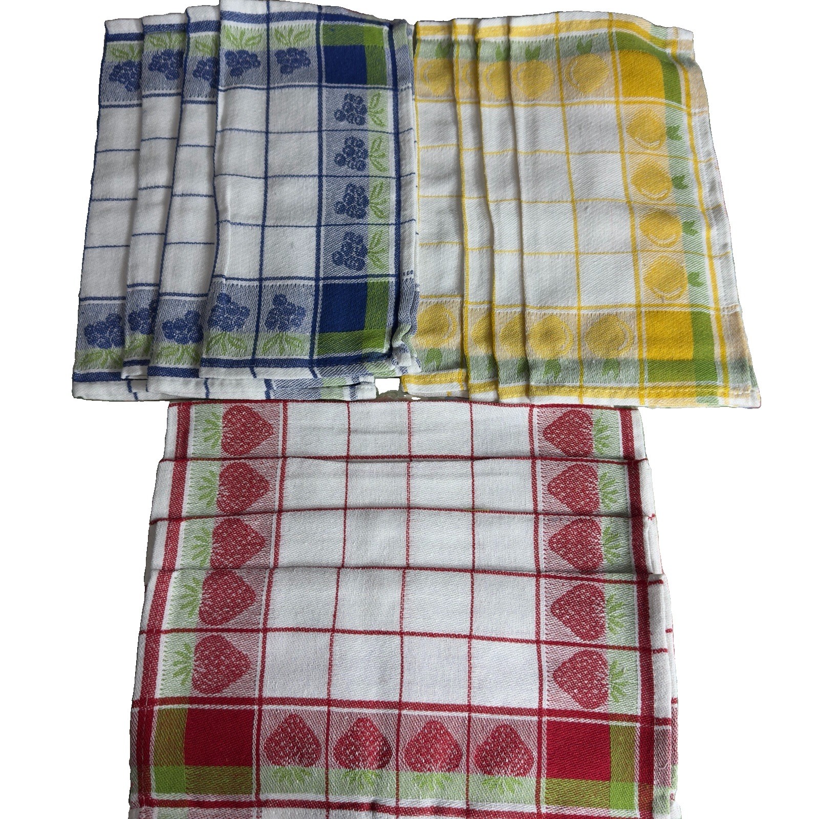 Vtg NOS Kitchen Dish Towels Set 12 Cotton Linen Plaid Berries Citrus Tea Towels Vtg NOS Kitchen Dish Towels Set 12 Cotton Linen Plaid Berries Citrus Tea Towels
