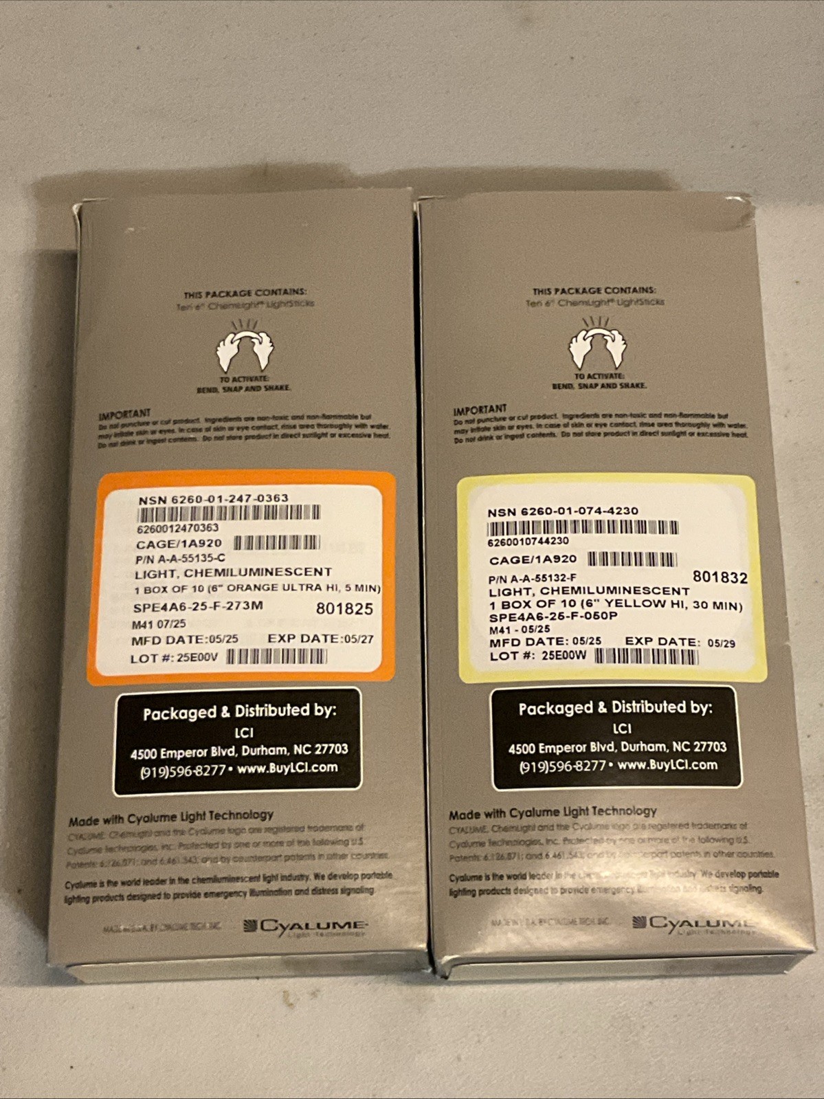 2x Boxes Of Tactical Chemlights Yellow And Orange 2x Boxes Of Tactical Chemlights Yellow And Orange