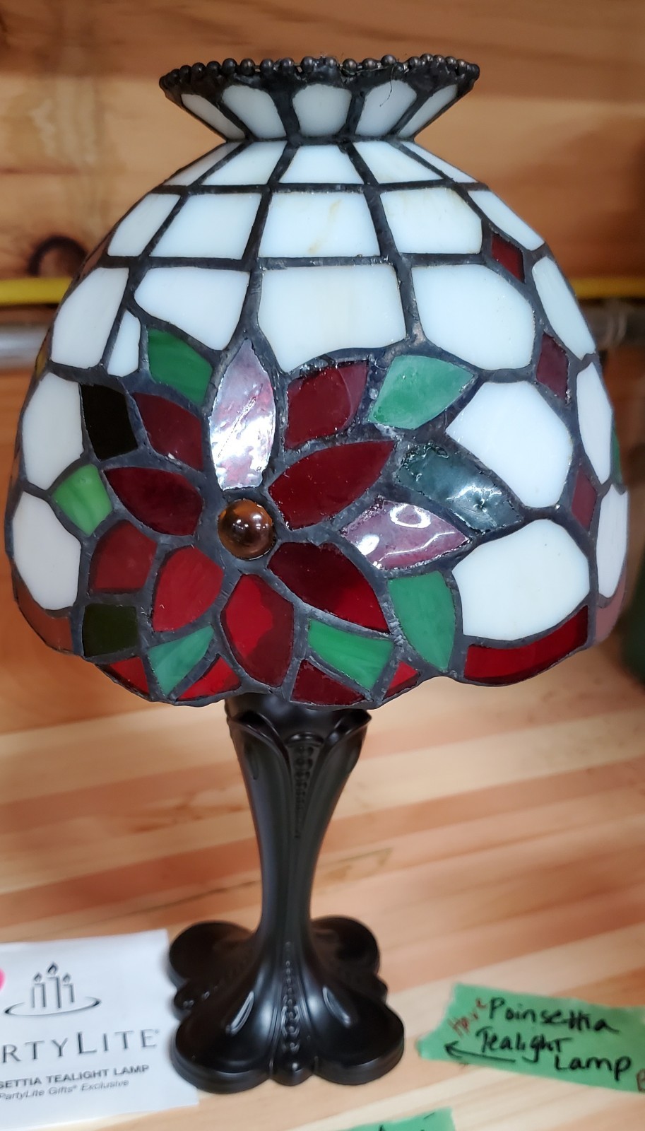 Vintage PartyLite Stained Glass Poinsettia Tea Light Lamp Original Box Retired Vintage PartyLite Stained Glass Poinsettia Tea Light Lamp Original Box Retired