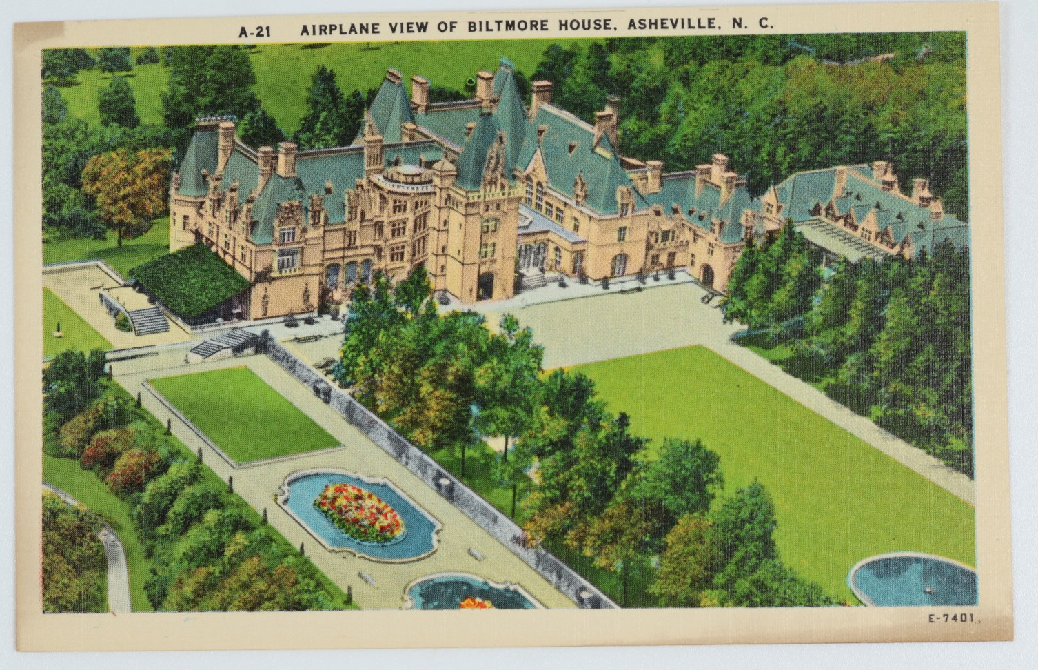 Vintage Asheville NC Biltmore House Estate Airplane Aerial View Linen Postcard Vintage Asheville NC Biltmore House Estate Airplane Aerial View Linen Postcard