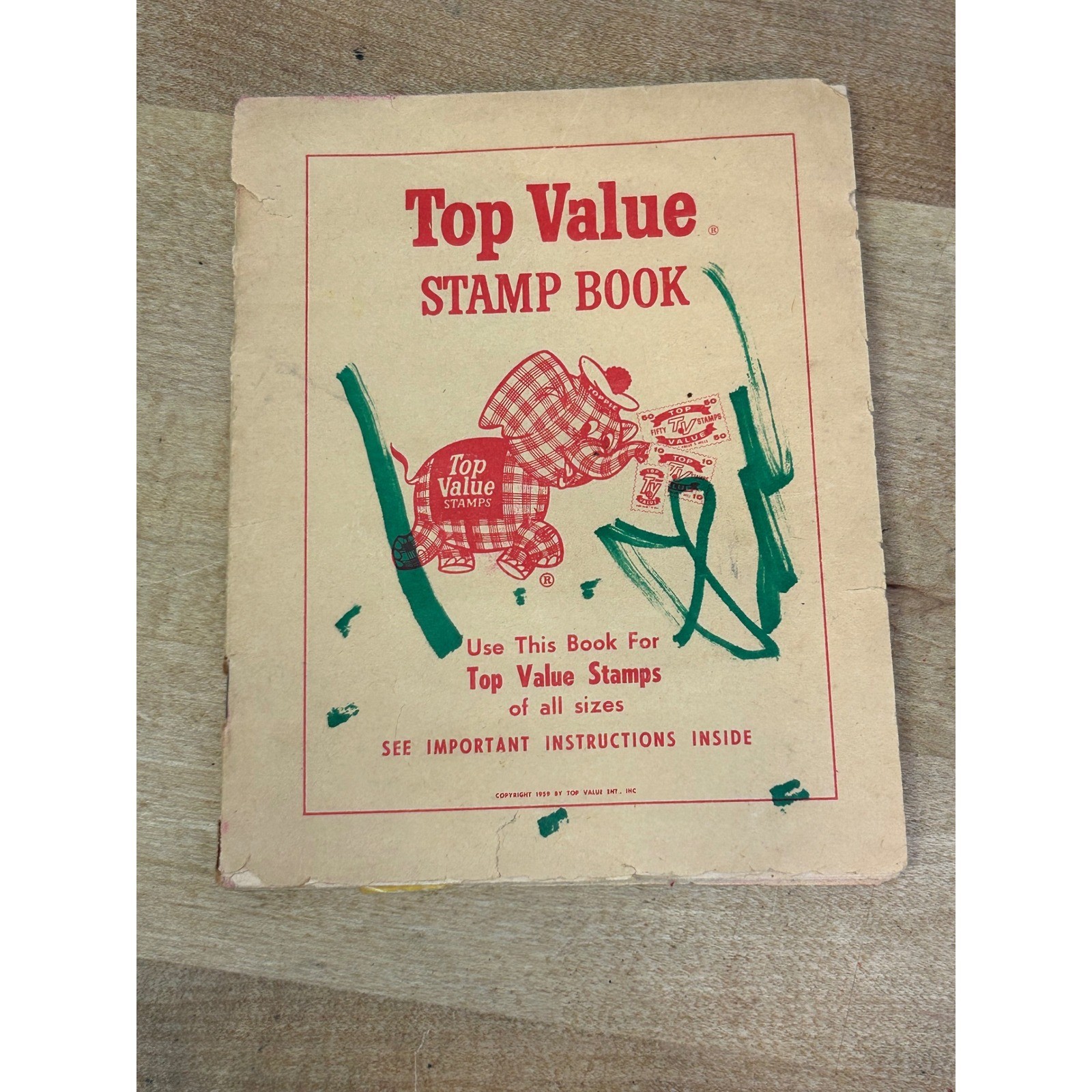 Top Value Stamp Book Vintage 1959 Tan Plaid Elephant Toppie Trading Stamps 1950s