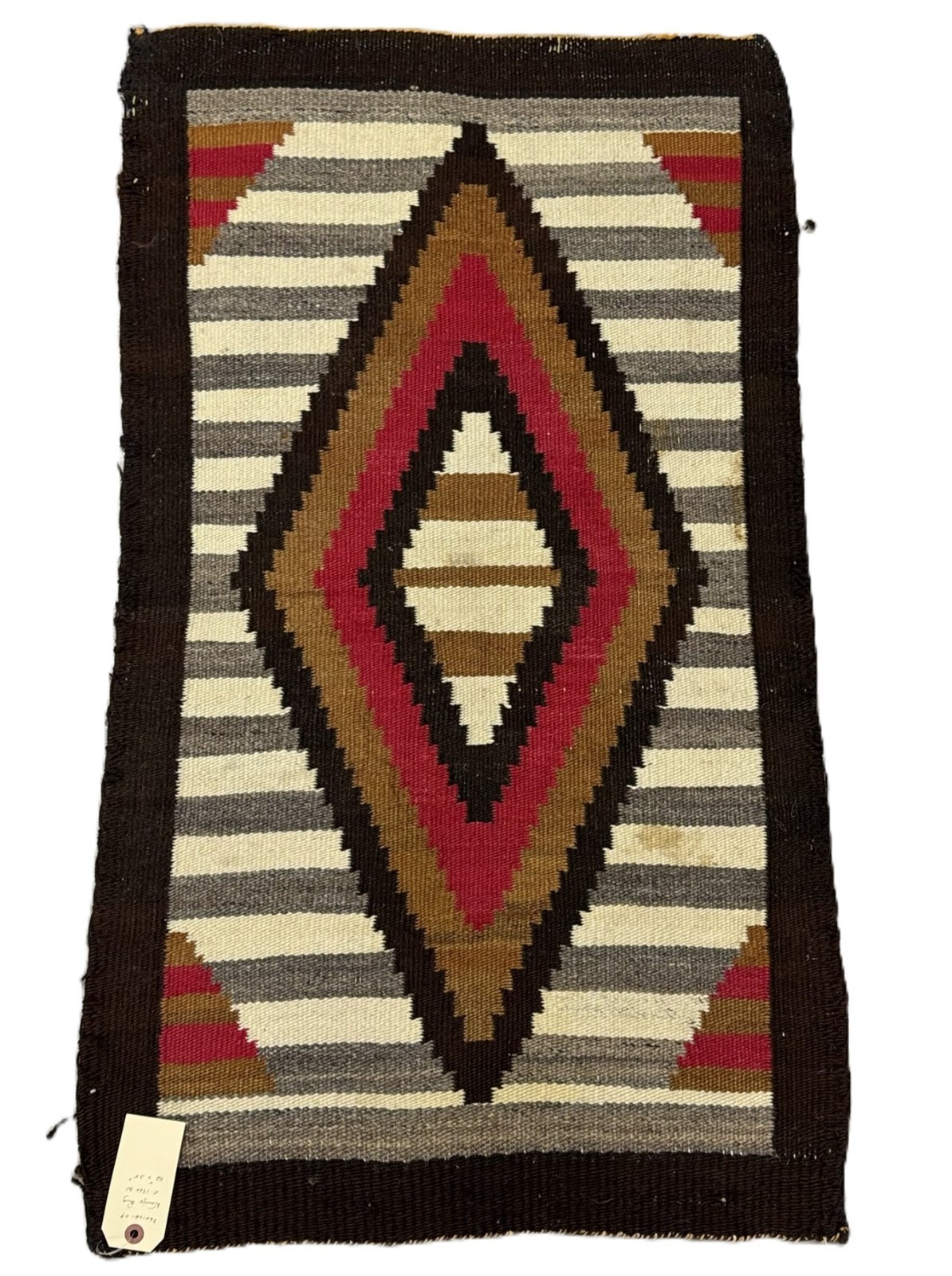 Navajo Rug ca. 1920s - 1930s  42" H x 24" W  Hand Woven with Large Diamond