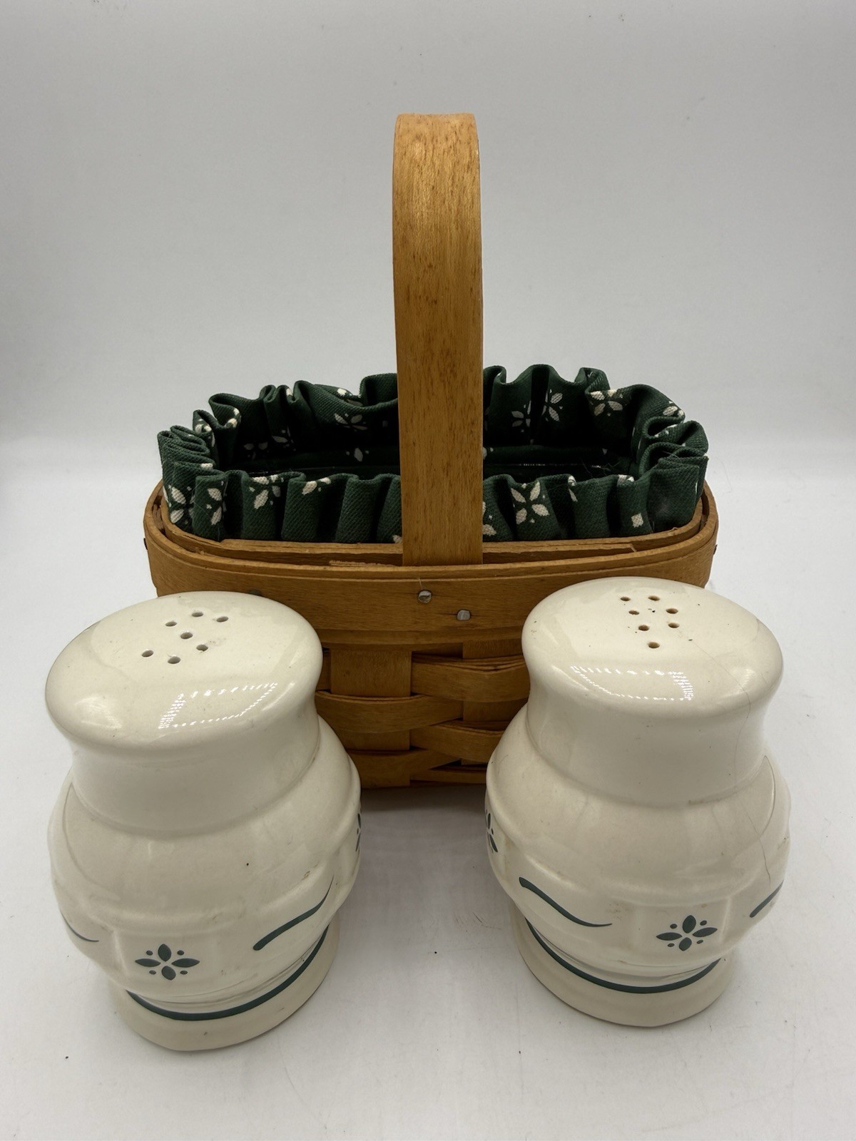 Vintage Longaberger Salt & Pepper Shakers with Holding Basket Vintage Longaberger Salt & Pepper Shakers with Holding Basket