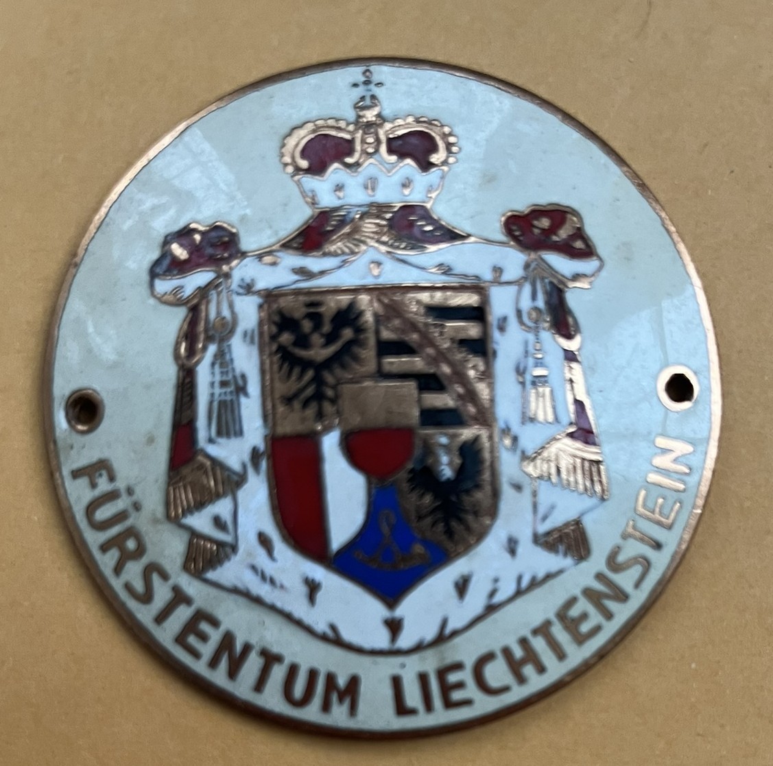 Badge souvenir auto car Liechtenstein Principality Furstentum coat of arms A Badge souvenir auto car Liechtenstein Principality Furstentum coat of arms A