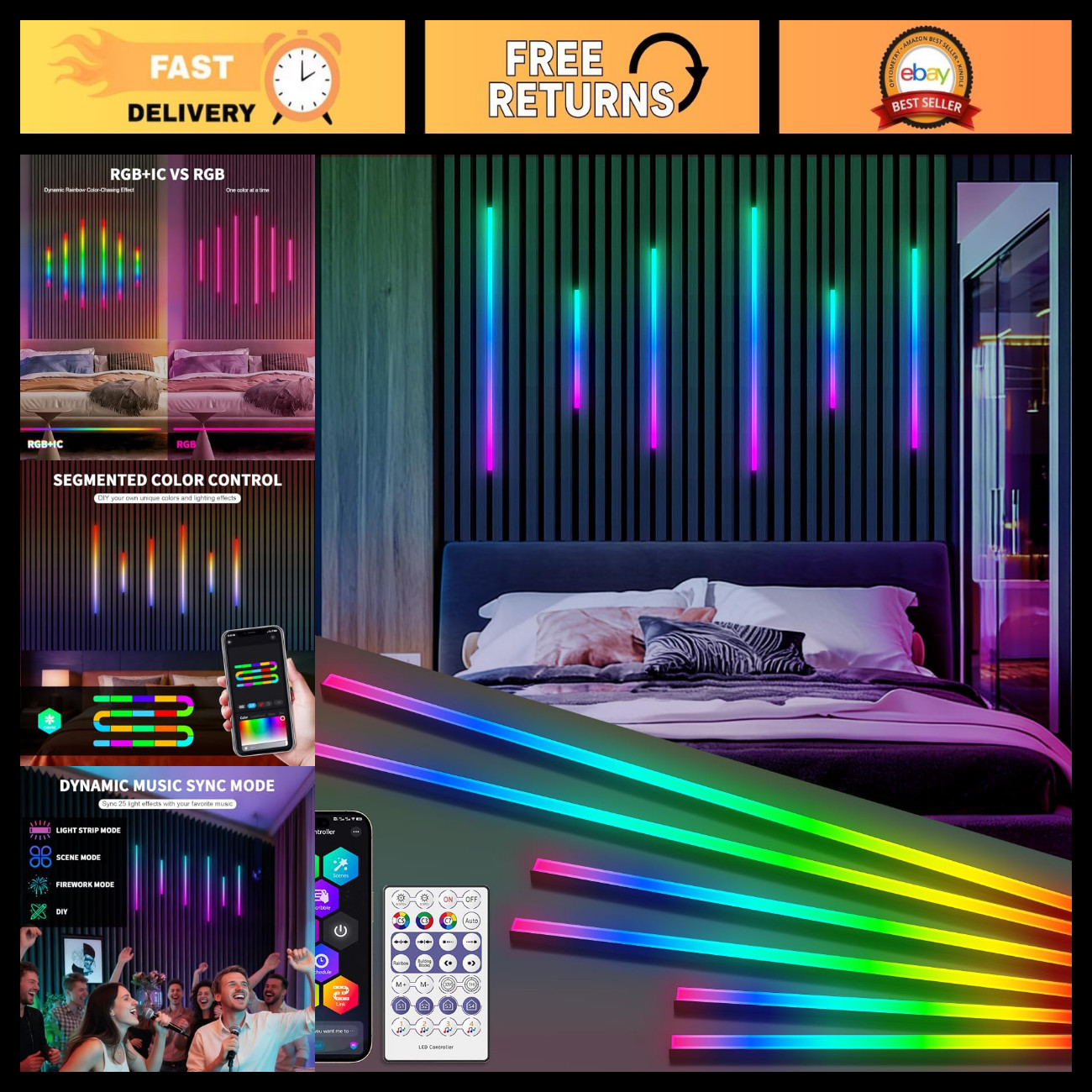RGB+IC Led Recessed Lighting Kit Wall Panel Lights, 6PCS Smart Color Chasing Woo RGB+IC Led Recessed Lighting Kit Wall Panel Lights, 6PCS Smart Color Chasing Woo