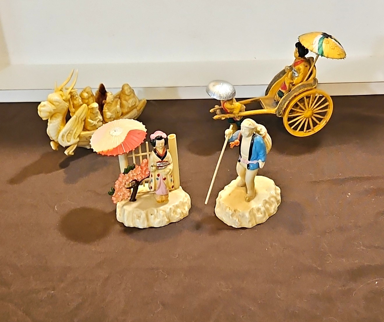 Vintage Japanese Celluloid Figurine Lot of 4 - 1940s Geisha Rickshaw Dragon Boat Vintage Japanese Celluloid Figurine Lot of 4 - 1940s Geisha Rickshaw Dragon Boat