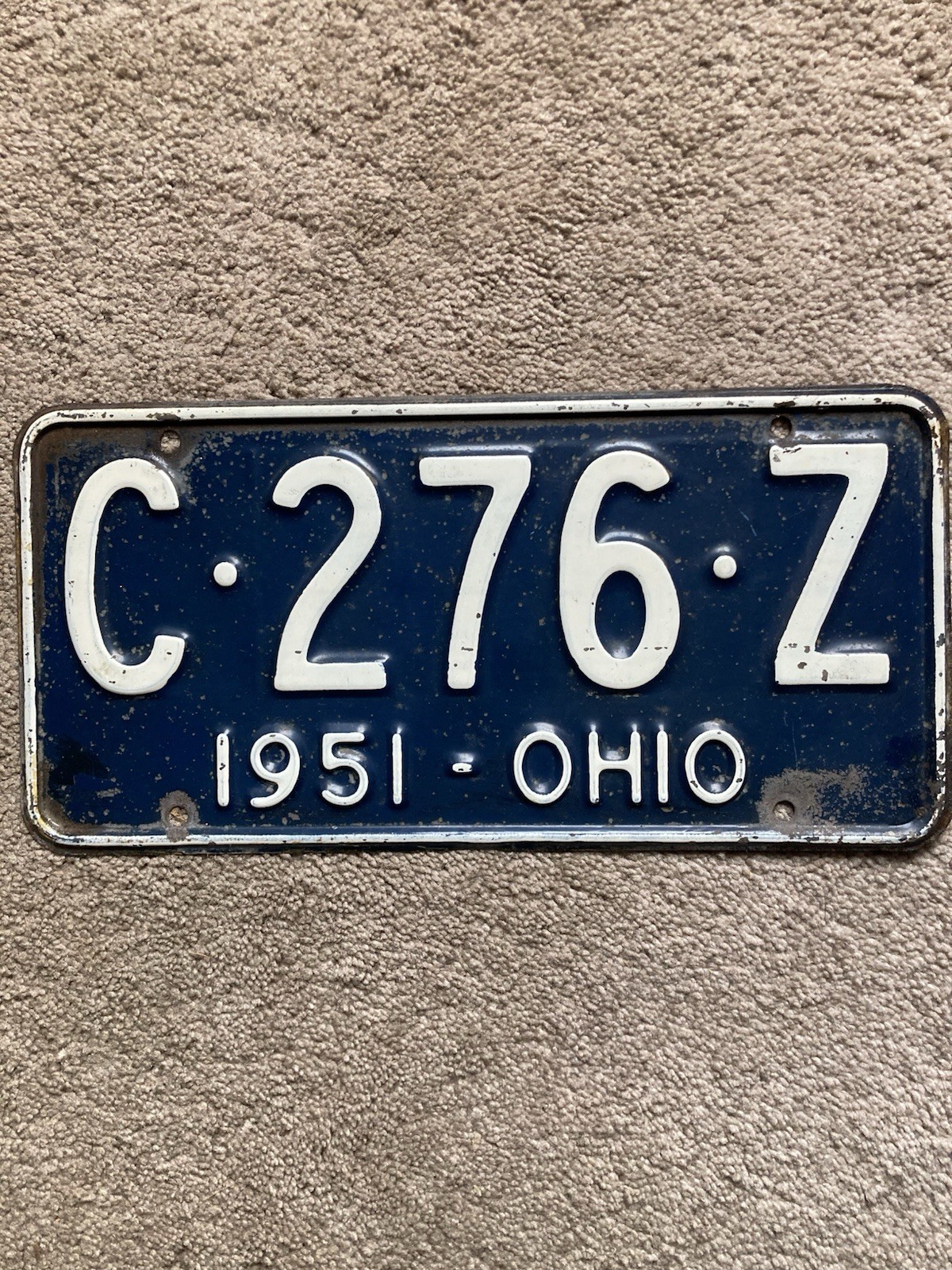1951 Ohio  License Plate -  C 276 Z -   Nice