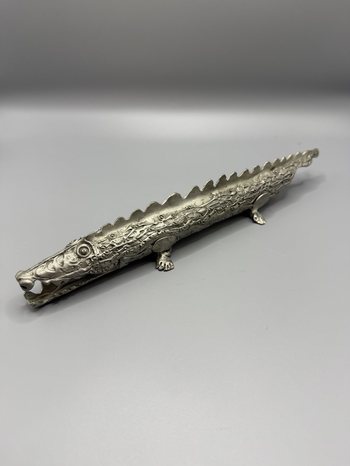 Don Drumm Stamped Marked Metal Alligator Crocodile Two-Piece Sculpture 14 inches