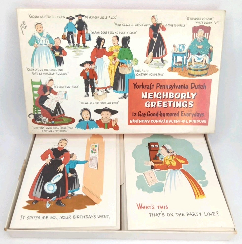 Vintage 1960s Pennsylvania Dutch Neighborly Greeting Card Set With Original Box Vintage 1960s Pennsylvania Dutch Neighborly Greeting Card Set With Original Box