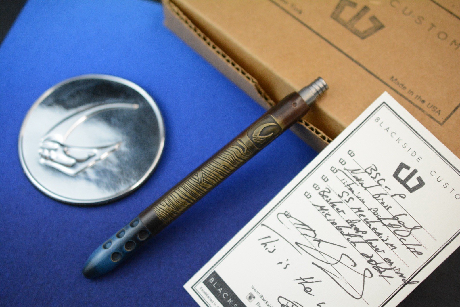 RARE BLACKSIDE Customs BSC-P Pen Mandalorian - Naval Brass /Beskar Engraved RARE BLACKSIDE Customs BSC-P Pen Mandalorian - Naval Brass /Beskar Engraved