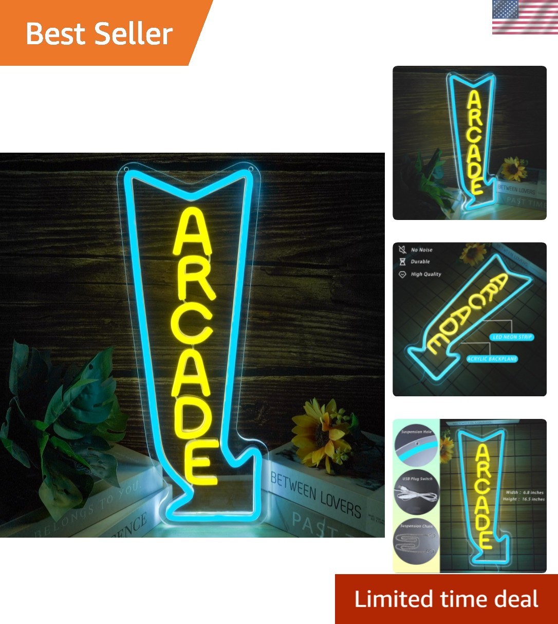 Neon Sign Arcade LED Dimmable USB Powered Game Room Wall Decor Ice Blue Yellow Neon Sign Arcade LED Dimmable USB Powered Game Room Wall Decor Ice Blue Yellow