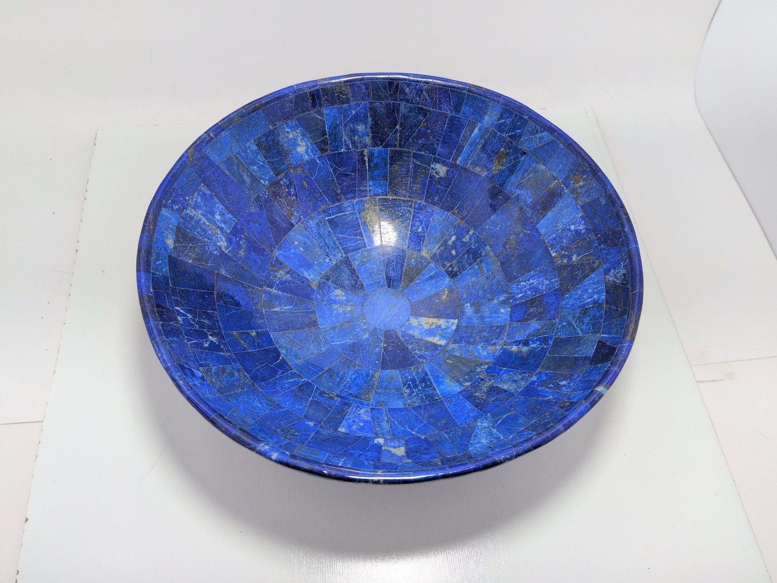 Beautiful handmade 9" x 9" x 3" Lapis Lazuli Mosaic Bowl weighing 1,100 grams